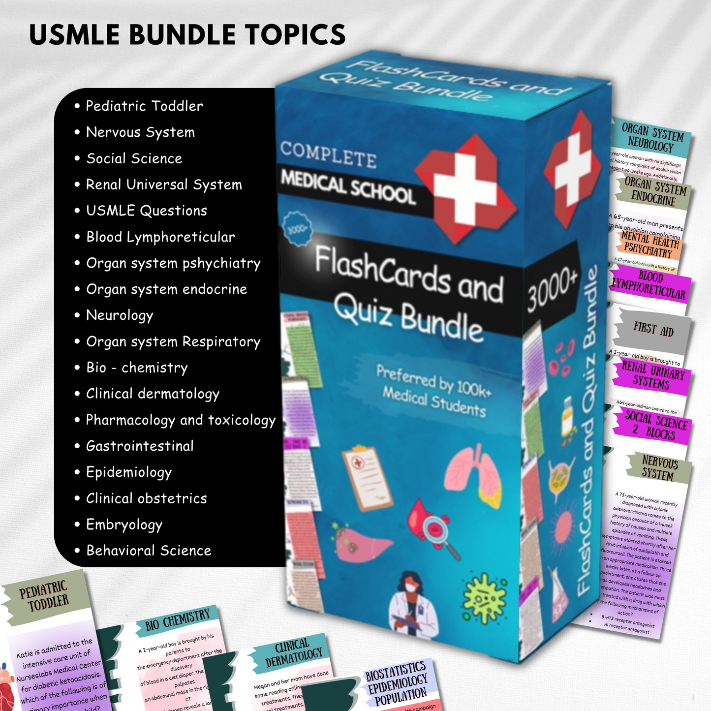 3000+ Flashcards &  Quiz Bundle for USMLE and Med School Prep